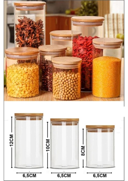 Luxury 12LI Bambu Kapaklı Borosilikat Cam Baharatlık Saklama Kabı Set BLS-6512-10-80 X4 1 Adet