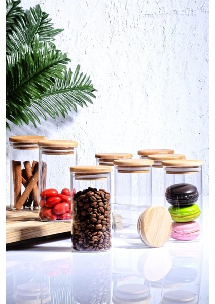 Luxury 12LI Bambu Kapaklı Borosilikat Cam Baharatlık Saklama Kabı Set BLS-6512-10-80 X4 1 Adet