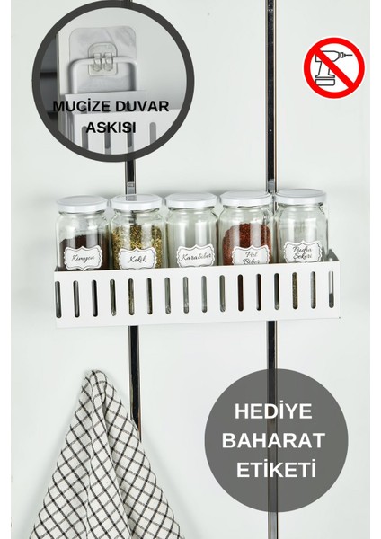 Luxury 5li Metal Duvara Asılabilir Baharatlık Seti - Metal Raflı Baharatlık - Beyaz 30 cm Raf 1 Adet