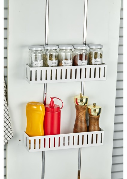 Luxury 5li Metal Duvara Asılabilir Baharatlık Seti - Metal Raflı Baharatlık - Beyaz 30 cm Raf 1 Adet