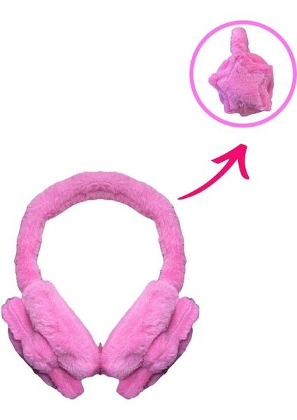 Luxury Çocuk Pembe 3D Yıldız Detaylı Pelüş Kışlık Kulaklık 1 Adet