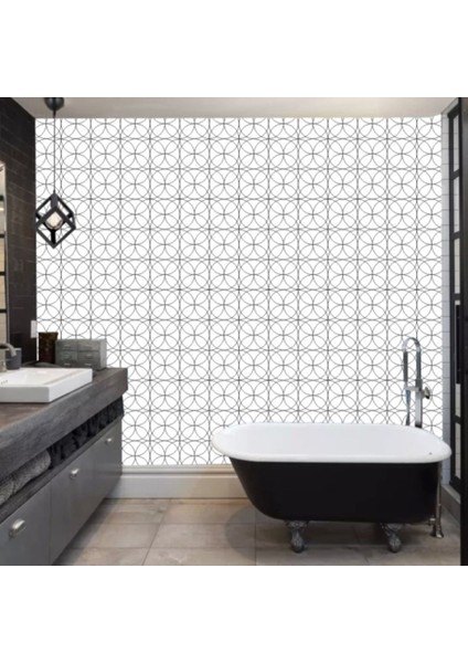 Luxury Decohandy Pvc Duvar Karosu 30X30CM 4'lü Paket - Siyah Daire Geometrik Desen 0,36M2 1 Adet