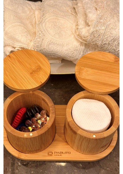 Luxury Bambu 2'li Baharatlık - Saklama Kutusu Seti, Standlı, Mıknatıs Kapaklı 1 Adet