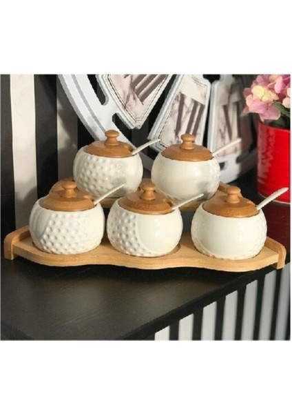 Luxury PR-BY354 Bambulu Porselen 5 Lı Baharatlık 1 Adet