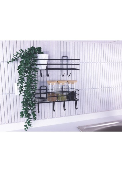 Luxury Mutfak Rafı 2'li Set Yapışkanlı Lüks Modern Siyah Metal Baharatlık Rafı Organizer Düzenleyici 1 Adet