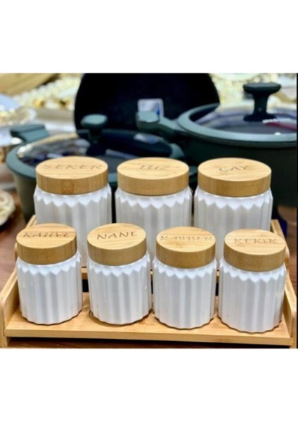 Luxury 7'li Bambu Kapak Standlı Baharat Seti 1 Adet