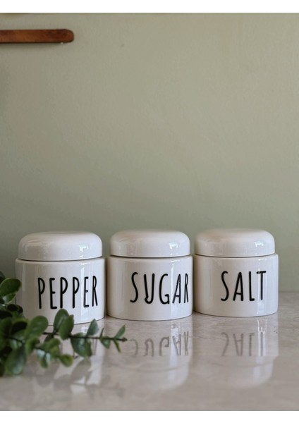 Luxury 3'lü Porselen Salt-Pepper-Sugar Kavanoz Baharatlık Seti 1 Adet