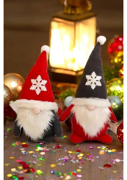 Luxury 2'li Cüce Elf Gnome Kırmızı 45 cm Yılbaşı Dekoru ve Peluş Oyuncağı 1 Adet