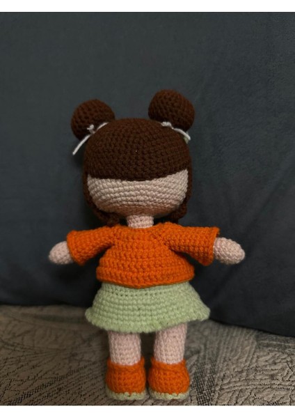 Luxury Organik Amigurumi Örgü Hediyelik Şirin Turuncu Hırkalı Oyuncak Bebek 1 Adet modelleri