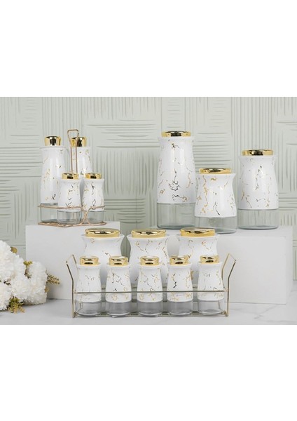 Luxury Lüks White Gold Mermer Desen 17 Parça Mutfak/çeyiz Seti/baharat Takımı 1 Adet