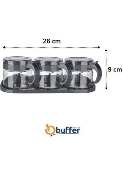 Luxury Buffer® Gri 3lü Standlı Kapaklı Kaşıklı Cam Hava Sızdırmaz Baharatlık Takımı KC-386 1 Adet fırsatları