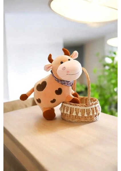 Luxury Kalpli Sevimli Inek 50 cm Peluş Uyku Arkadaşı ve Oyuncak Hediyelik 1 Adet