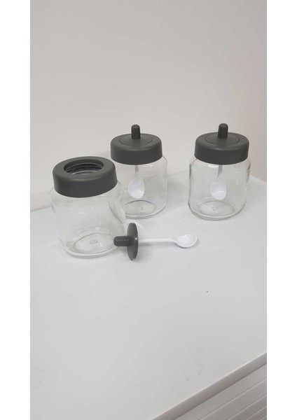 Luxury 12 Adet Mat Kapaklı Kendinden Kaşıklı Baharatlık Seti - 330 ml - Cam Kavanoz 1 Adet