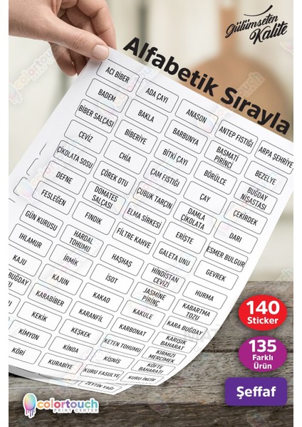 Luxury Şeffaf Siyah Baskılı 140 Adet Baharat Bakliyat Kuruyemiş Kavanoz Etiketi Sticker Düzenleyici 1 Adet