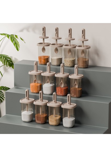 Luxury 12'li Kapağı Kendinden Kaşıklı Etiketli Baharatlık Seti 350 Ml- Ayarlanabilir Kaşık 1 Adet