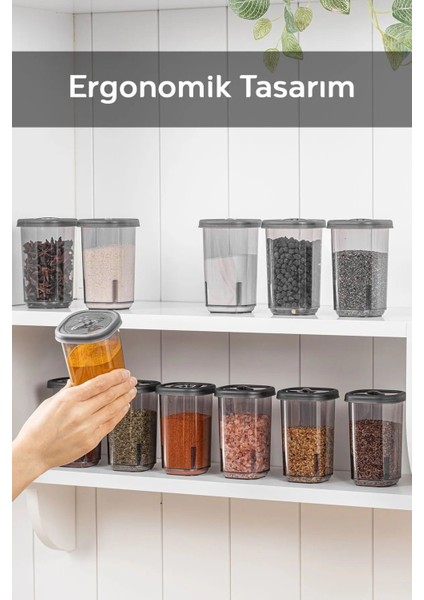 Luxury Miya 12'li Etiketli ve Kilitlenebilir Hava Almaz Kapaklı Baharatlık Seti-Baharatlık Saklama Kabı Gri 1 Adet indirimleri