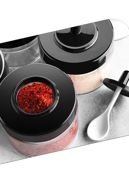 Luxury 12 Adet Kapağı Kendinden Kaşıklı ve Etiketli Baharatlık Seti - 300 ml - Cam Kaşıklı Baharat Takımı 1 Adet