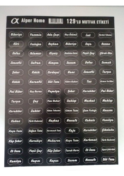 Luxury 129 Adet Baharat Etiketi Kavanoz Stickeri Suya Dayanıklı 1 Adet