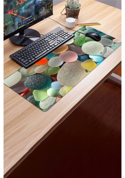Renkli Çakmak Taşları Gamer Oyuncu Dikişsiz Sıvı Geçirmez Klavye Mouse Pad 32X70CM
