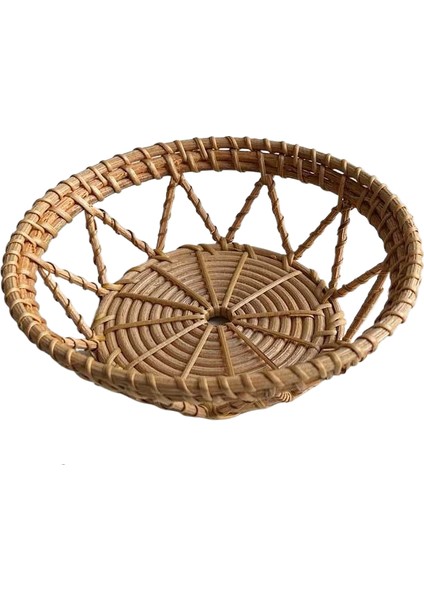 Sonbahar Rattan Dokuma Saklama Sepeti Meyve Tepsisi Delikli Sepet Ev Dokuma Küçük Tepsi (Yurt Dışından)