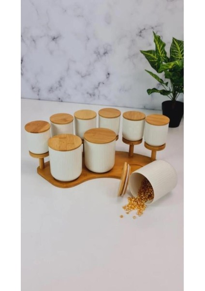 Luxury Adel Bambu Standlı Porselen Baharat Takımı TR-1891 1 Adet