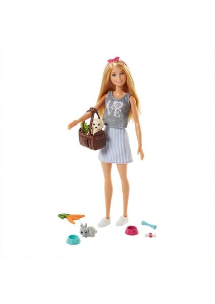 Luxury Kız Çocuk Pembe Barbie ve Sevimli Hayvan Arkadaşı 1 Adet