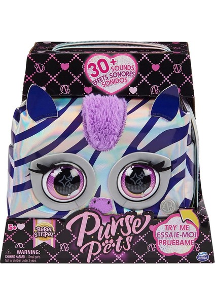 Luxury Purse Pets - Sesli ve Hareketli Gözlü Etkileşimli Metalik Kese Zebra Rebel Stripez 1 Adet