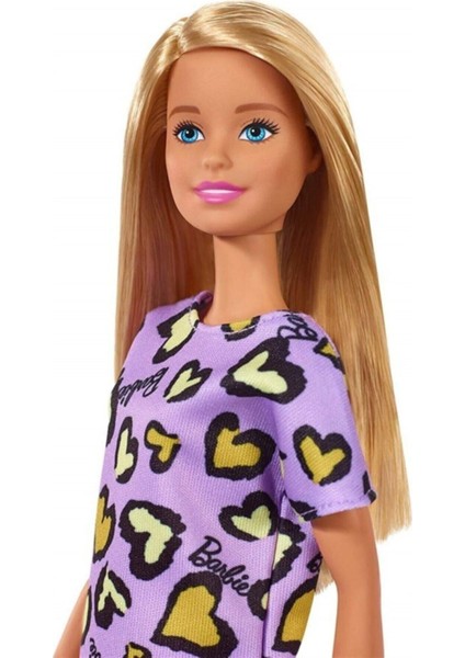 Luxury Mattel Şık Barbie Oyuncak Model Lila Sarı Kalpli Elbiseli Manken Bebek T7439 1 Adet