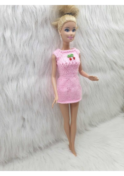 Luxury Kirazlı Mini Elbise/bebek Elbisesi/oyuncak Bebek Elbisesi Pembe Kirazlı Elbise 1 Adet