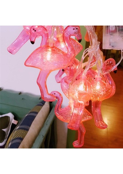 10&amp;apos;lu Pilli LED Flamingo Dekoratif Işık Zinciri Aydınlatma 1,5 mt (4887)