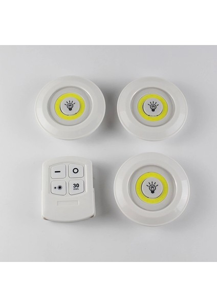 3&amp;apos;lü Uzaktan Kumandalı Pilli Yapışkanlı Kablosuz LED Spot Lambalar (4887)