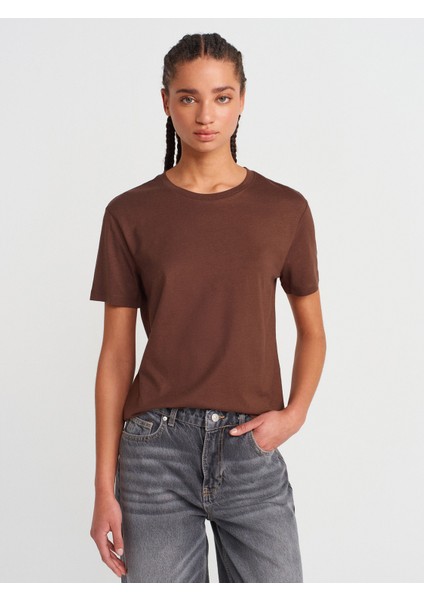 31791 Bisiklet Yaka T-Shirt-Açık Kahve