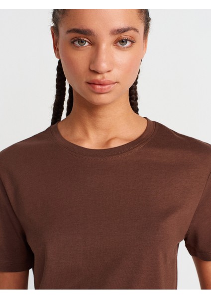 31791 Bisiklet Yaka T-Shirt-Açık Kahve modelleri