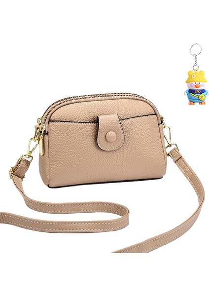 Kadın Çantası Mini Cep Telefonu Çantası Moda Atmosferik Düz Renk Çift Katlı Omuz Crossbody Çanta (Yurt Dışından)
