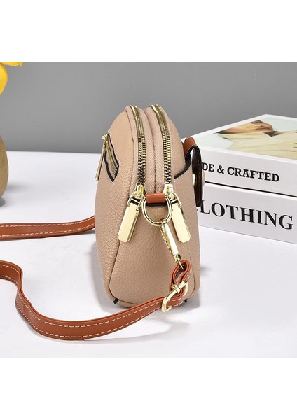 Kadın Çantası Mini Cep Telefonu Çantası Moda Atmosferik Düz Renk Çift Katlı Omuz Crossbody Çanta (Yurt Dışından) fiyatları
