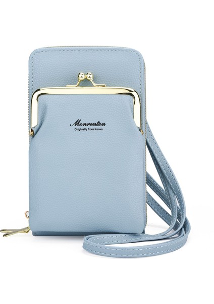 Cep Telefonu Çantası Kadın Basit Cüzdan Çift Fermuarlı Çanta Lychee Desen Tek Omuz Crossbody Çanta Kadın (Yurt Dışından)
