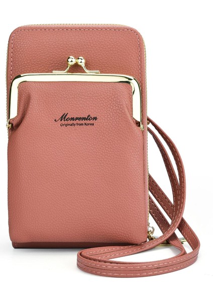 Cep Telefonu Çantası Kadın Basit Cüzdan Çift Fermuarlı Çanta Lychee Desen Tek Omuz Crossbody Çanta Kadın (Yurt Dışından)