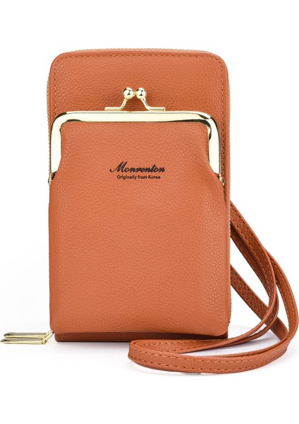 Cep Telefonu Çantası Kadın Basit Cüzdan Çift Fermuarlı Çanta Lychee Desen Tek Omuz Crossbody Çanta Kadın (Yurt Dışından)
