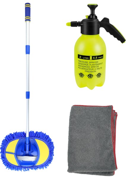 Basınçlı Yıkama Pompası, Mikrofiber Oto Yıkama Fırçası ve Araba Silme Bezi 3'lü Yıkama Seti