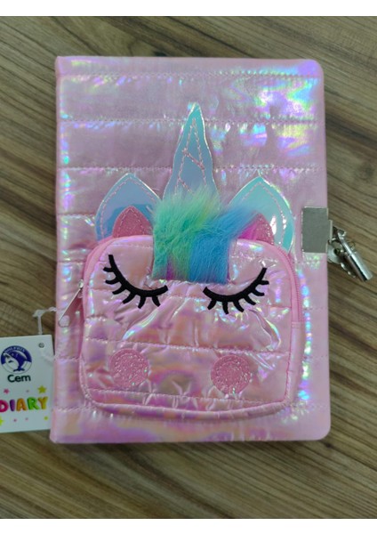 Kilitli Hatıra Defteri Çantalı Çizgili Defter Pembe-Beyaz