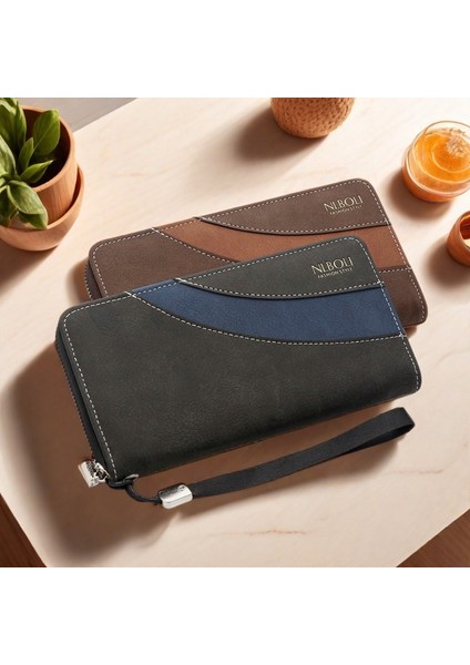 Basit Erkek Uzun Cüzdan Çoklu Kart Yuvası Büyük Kapasiteli Clutch Cüzdan (Yurt Dışından)