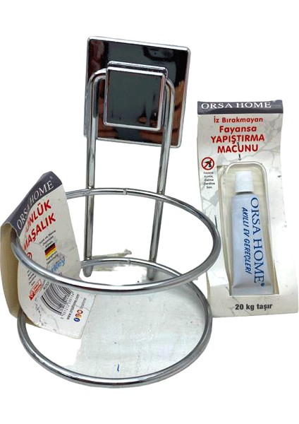 Yapışkanlı Krom Fönlük Maşalık Fayansa Yapıştırma Macunlu (4887)