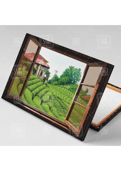 Çeçeva Çay Bahçesi Tarlası Açılan Pencere Karadeniz Rize Çamlıhemşin Yatay Kanvas Tablo fiyatları