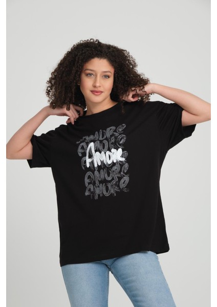 %100 Pamuk Rahat Kesim T-Shirt - Estetik Amore Detayı indirimleri