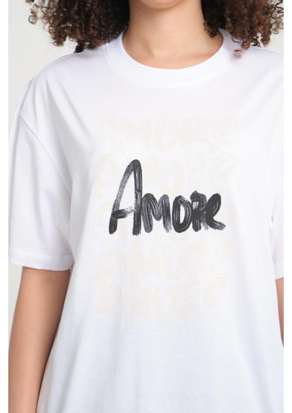 %100 Pamuk Rahat Kesim T-Shirt - Estetik Amore Detayı fiyatları