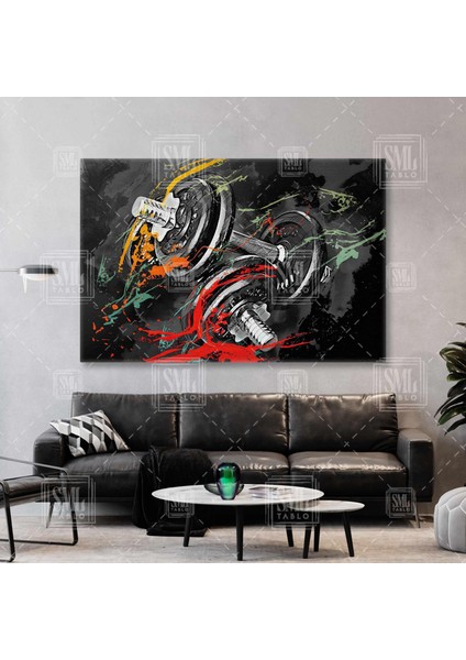 Dambıl Spor Salonu Vücut Geliştirme Fitness Dumbbell Gym Dekor Yatay Kanvas Tablo