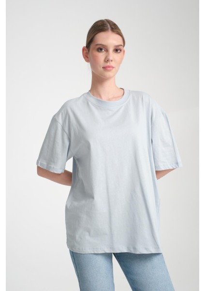 %100 Pamuk, Bisiklet Yaka, Oversize, Kısa Kollu Basic T-Shirt