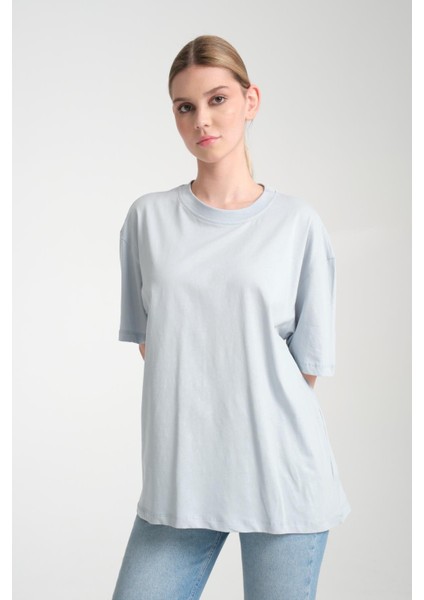 %100 Pamuk, Bisiklet Yaka, Oversize, Kısa Kollu Basic T-Shirt