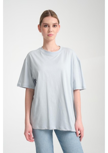 %100 Pamuk, Bisiklet Yaka, Oversize, Kısa Kollu Basic T-Shirt