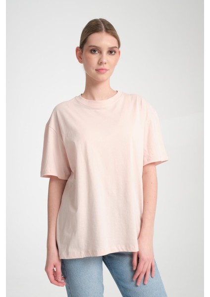 %100 Pamuk, Bisiklet Yaka, Oversize, Kısa Kollu Basic T-Shirt